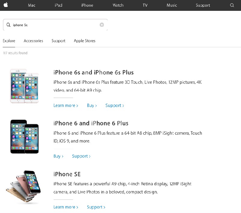 Suche bei Apple nach einem iPhone 5c