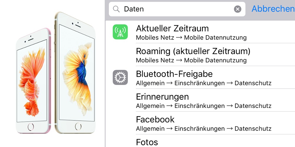 Einstellungen Suche iOS 9