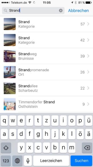 iOS 10 Fotos Suche Schlagworte
