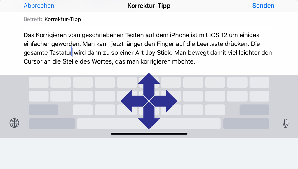iOS 12 Korrektur von Texten auf dem iPhone