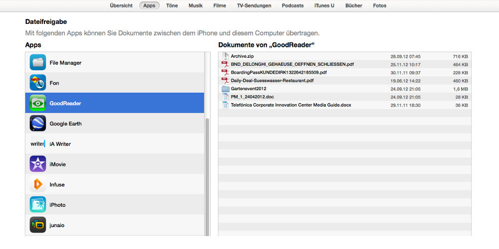 iTunes Dateifreigabe