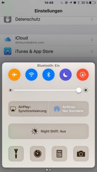 Kontrollzentrum iOS 10