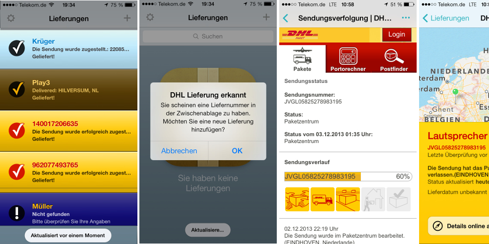 Sendungsverfolgung mit der App Lieferungen