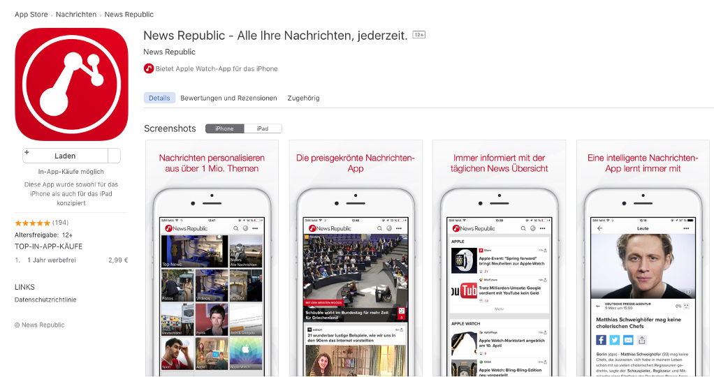 News Republic App im iTunes Store