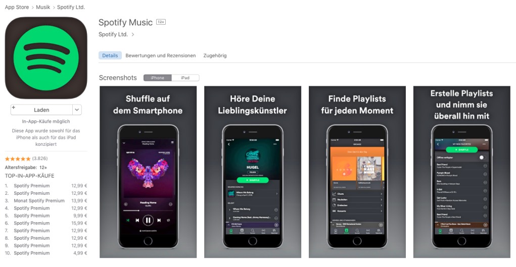 Spotify im App-Store Druckmittel Musik Streaming