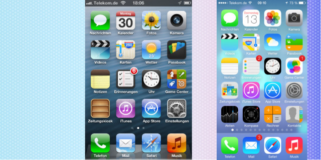 Startbildschirm iOS 6 und 7 im direkten Vergleich