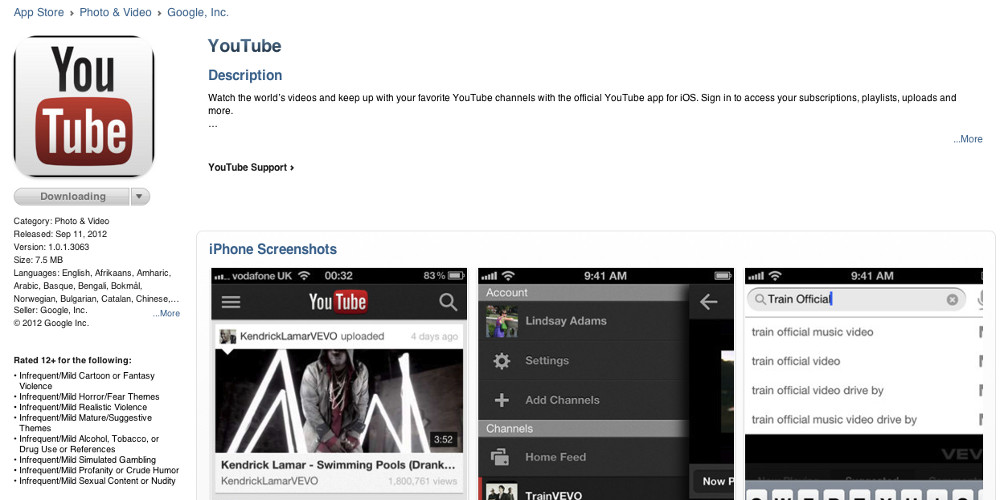 YouTube App iPhone